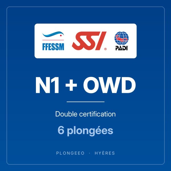 N1 + OWD Double certification N1 + OWD, double certification, 6 plongées. PlongeeO à Hyères.