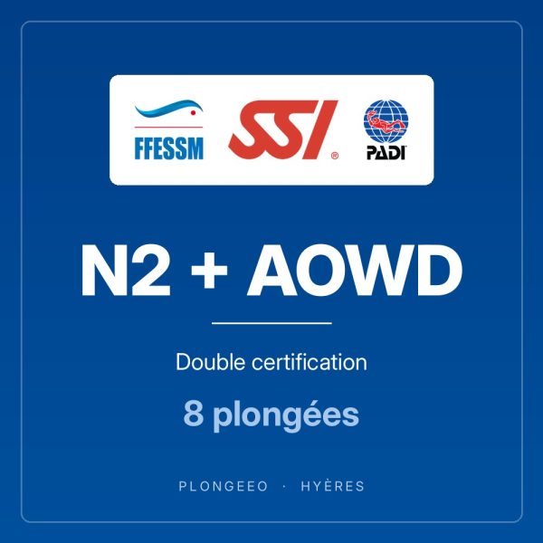 N2 + AOWD Double certification N2 + AOWD, double certification, 8 plongées. PlongeeO à Hyères.