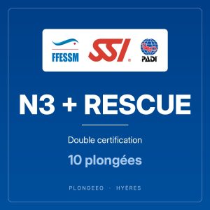N3 + RESCUE, double certification, 10 plongées. PlongeeO à Hyères.
