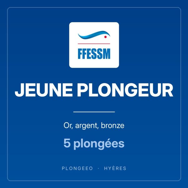 JEUNE PLONGEUR, or, argent, bronze, 5 plongées. PlongeeO à Hyères.