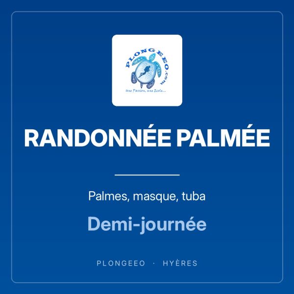 RANDONNÉE PALMÉE, palmes, masque, tuba, demi-journée. PlongeeO à Hyères.